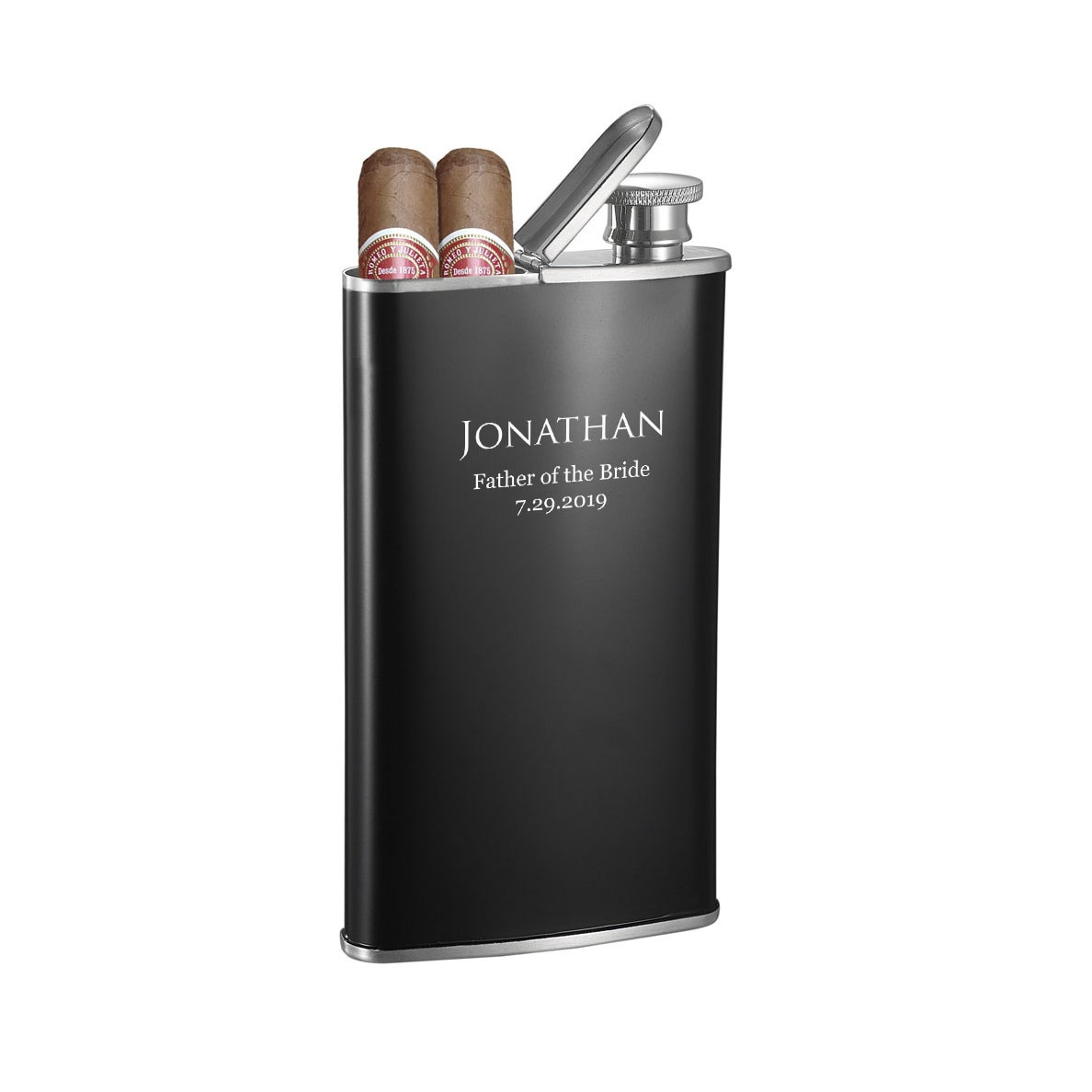 Cigar Flask Engraved, Black Matte Finish Cigar Flask Engraved, Grooms…