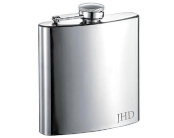 Custom Engraved 6oz Polished Classic Stainless Steel Hip Flask: Groomsmen, Father's Day, Anniversary Gift