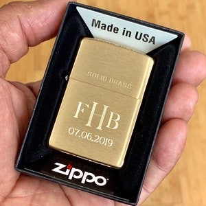 Genuine Zippo Lighter Personalized, &quot;Solid Brass&quot; Brushed Brass Zippo Engraved, Original Zippo Guaranteed