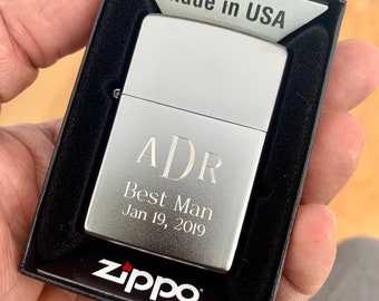 Custom Engraved Zippo Classic Satin Chrome Lighter: Refillable Windproof Pocket lighter, Made in USA