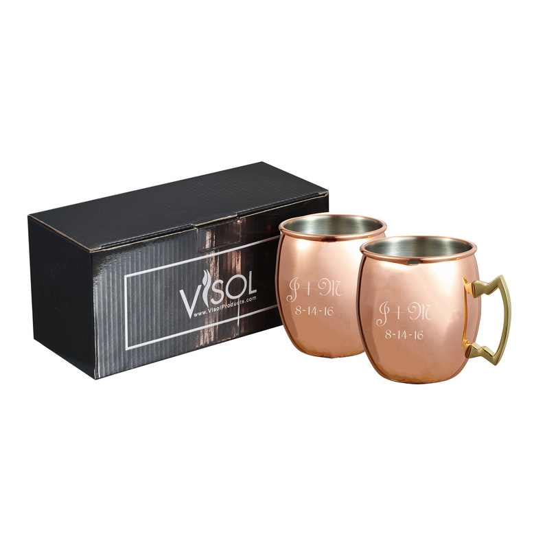 Moscow Mule Mug Set Engraved, Mirror Finish Copper Moscow Mule Mug Engraved, Wedding gifts for couple, Anniversary Gift image 4