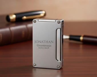 Custom Engraved Refillable Cigar Torch Lighter: Built-in Cigar Punch, Groomsmen Gift, Fathers Day Gift, Anniversary Gift