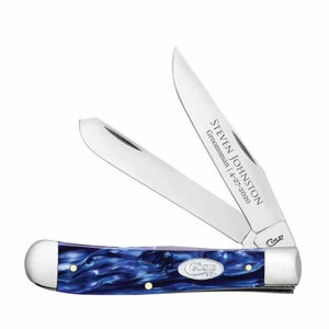 pirika　SS20.16①②郵 Custom Engraved Case Mini Trapper Pocket Knife: Blue Pearl