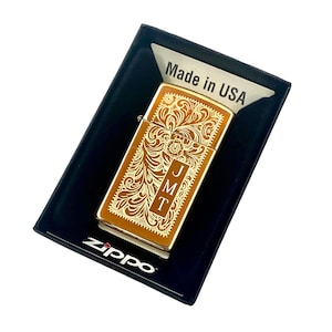 Genuine Zippo Lighter Personalized, Slim Venetian Brass Zippo Engraved, Original Zippo Guaranteed