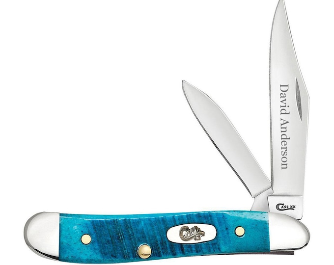 Case Knife Engraved, Case Caribbean Blue Bone Peanut Pocket Knife Personalized, Groomsmen Knife