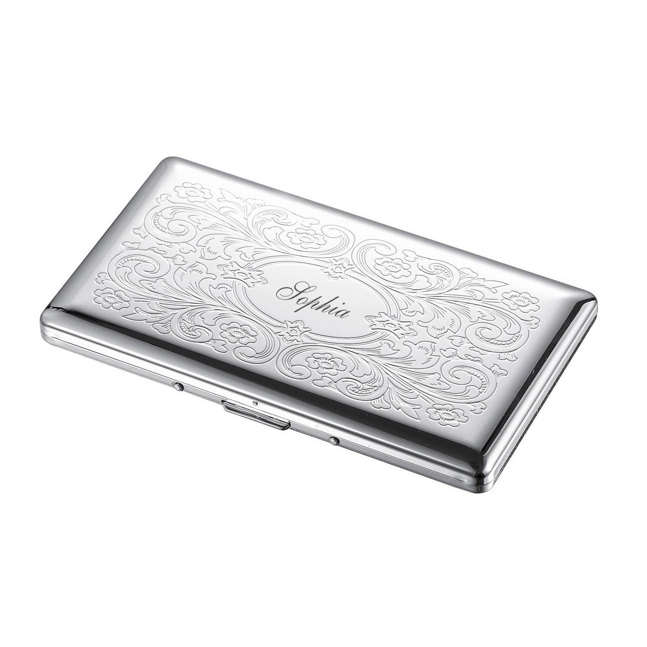 Silver Metal Cigarette Case W/ Engraved Design