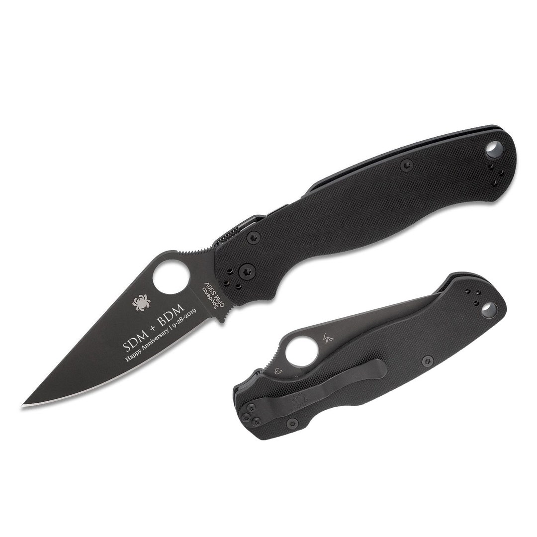 USA Made Spyderco Knife Engraved, Para Military 2 Signature Series