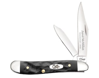 Custom Engraved Case Peanut Pocket Knife: Jigged Rough Black Synthetic Handle, USA made