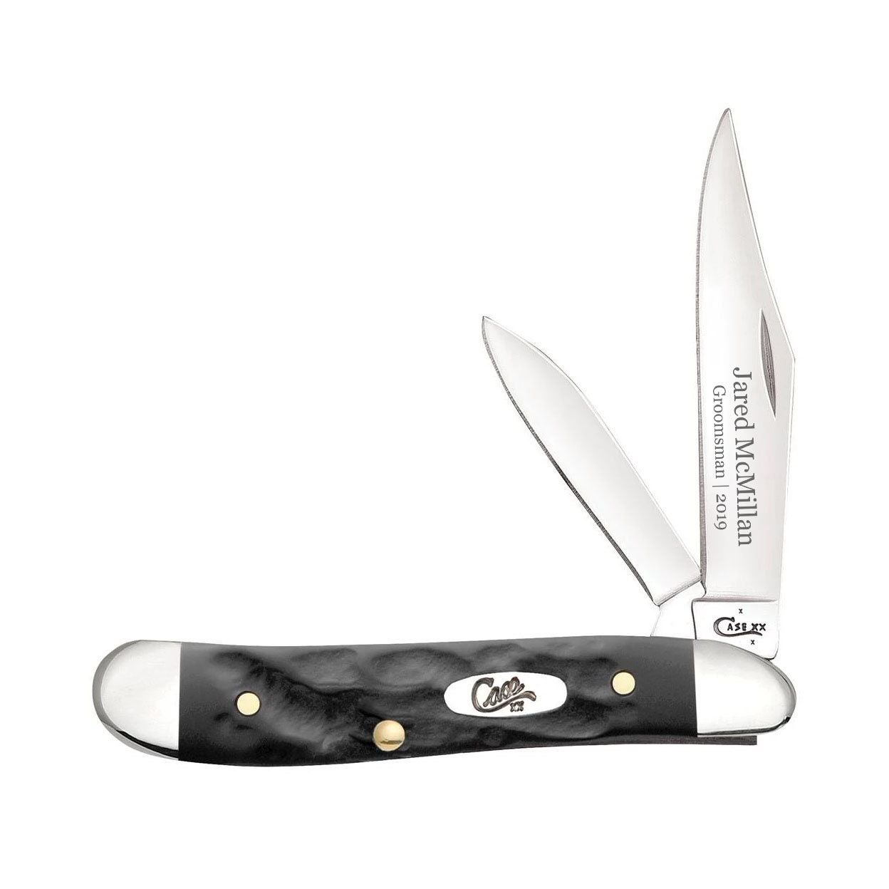 Case knife Engraved Rough Black Synthetic Peanut Pocket knife Etsy