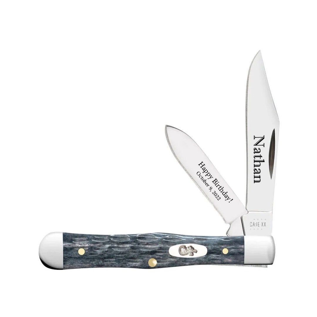 Case Knife Engraved Pocket Worn Crandall Jig Gray Bone Swell Etsy