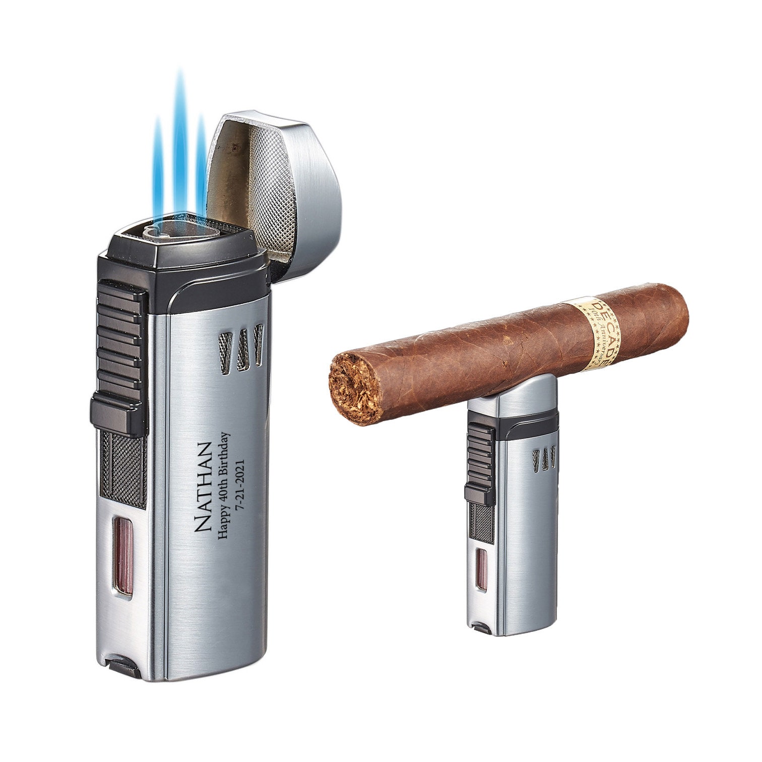 Custom Engraved Cigars Lighter: Triple Torch, Built-in Cigar Punch,  Refillable Butane Lighter, Fathers Day Gift, Anniversary Gift