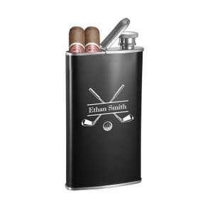 Cigar Flask Personalized, Golfer Flask Engraved, Cigar Flask combo Engraved, Golfer Gifts for men, Golf Gifts Engraved - 2042