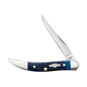K&ouml;nnte beinhalten: Ein blaues und silbernes Taschenmesser mit einem gebogenen Griff und einer einzelnen Klinge. Das Messer ist geschlossen und die Klinge ist sichtbar.