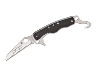 Custom Engraved Spyderco Pocket Knife Rescue Knife: Multi-Tool with Black G10 Handle