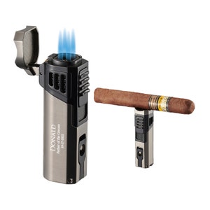 Custom Engraved Refillable Cigar Lighter: Gunmetal Finish, Quad Torch Flame, Groomsmen Gift, Fathers Day Gift, Anniversary Gift