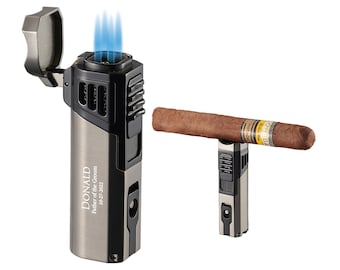 Custom Engraved Refillable Cigar Lighter: Gunmetal Finish, Quad Torch Flame, Groomsmen Gift, Fathers Day Gift, Anniversary Gift