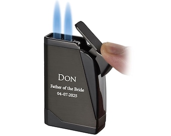 Engraved Cigars lighter, Double Torch butane Lighter, Custom Engraved lighter, Cigars accessories for men, Gifts for men,