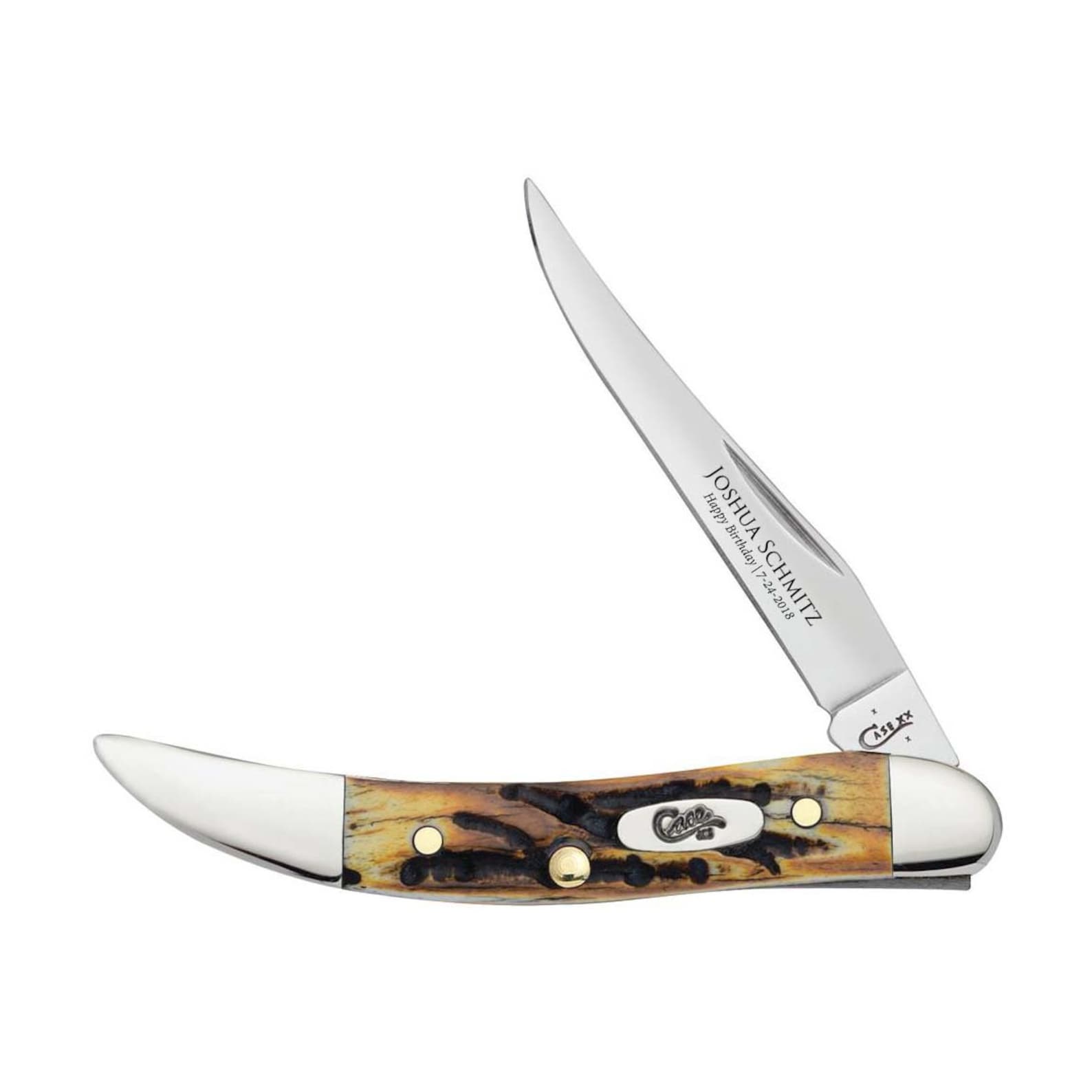 Case Knife Engraved Genuine Stag Small Texas Toothpick Knife Etsy