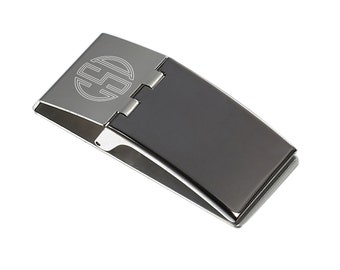 Money Clip Engraved, Gunmetal Plated Stainless Steet Hinged Money Clip Personalized , Money clips for men personalized