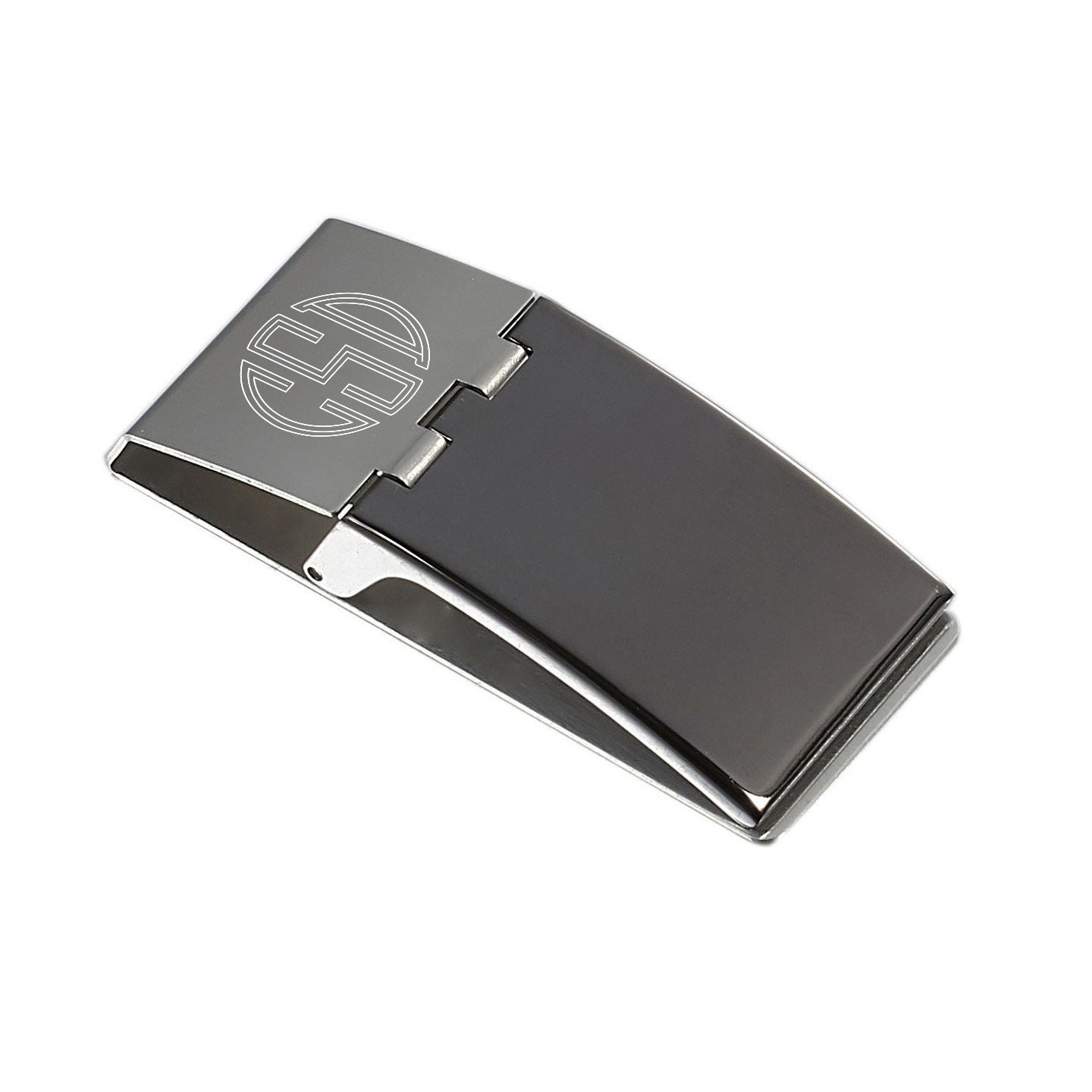 Money Clip Engraved Gunmetal Plated Stainless Steet Hinged 