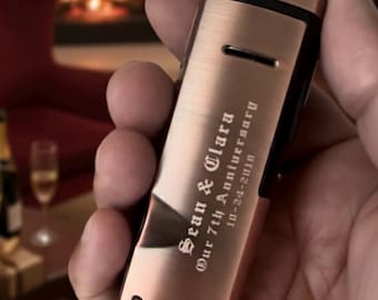 Engraved Copper Finish Cigar Refillable Lighter: Triple Flame, Built-in Cigar Punch, 7th anniversary gift, Copper Anniversary gift