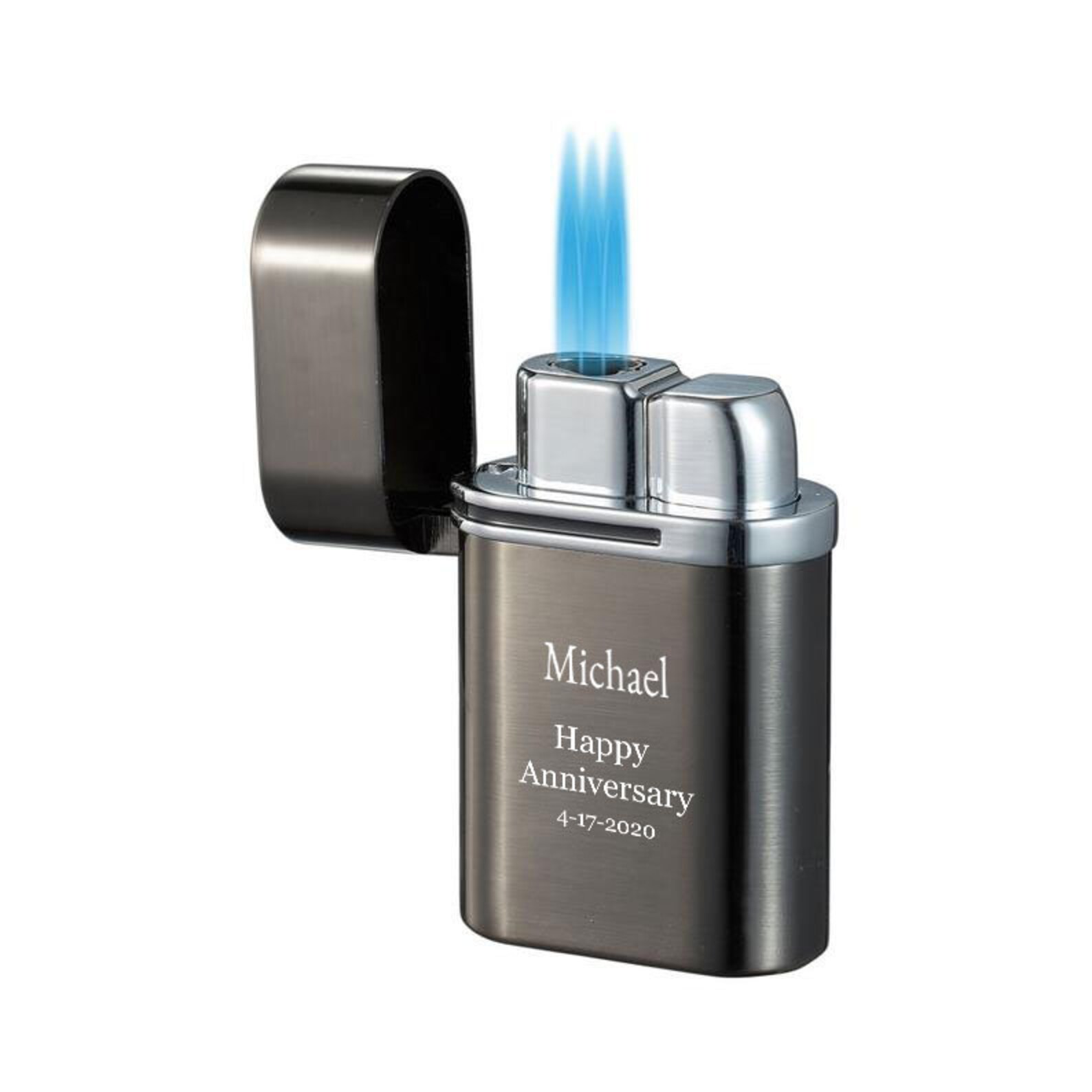 Cigar Lighter Engraved Gunmetal Finish Triple Torch Cigar Etsy
