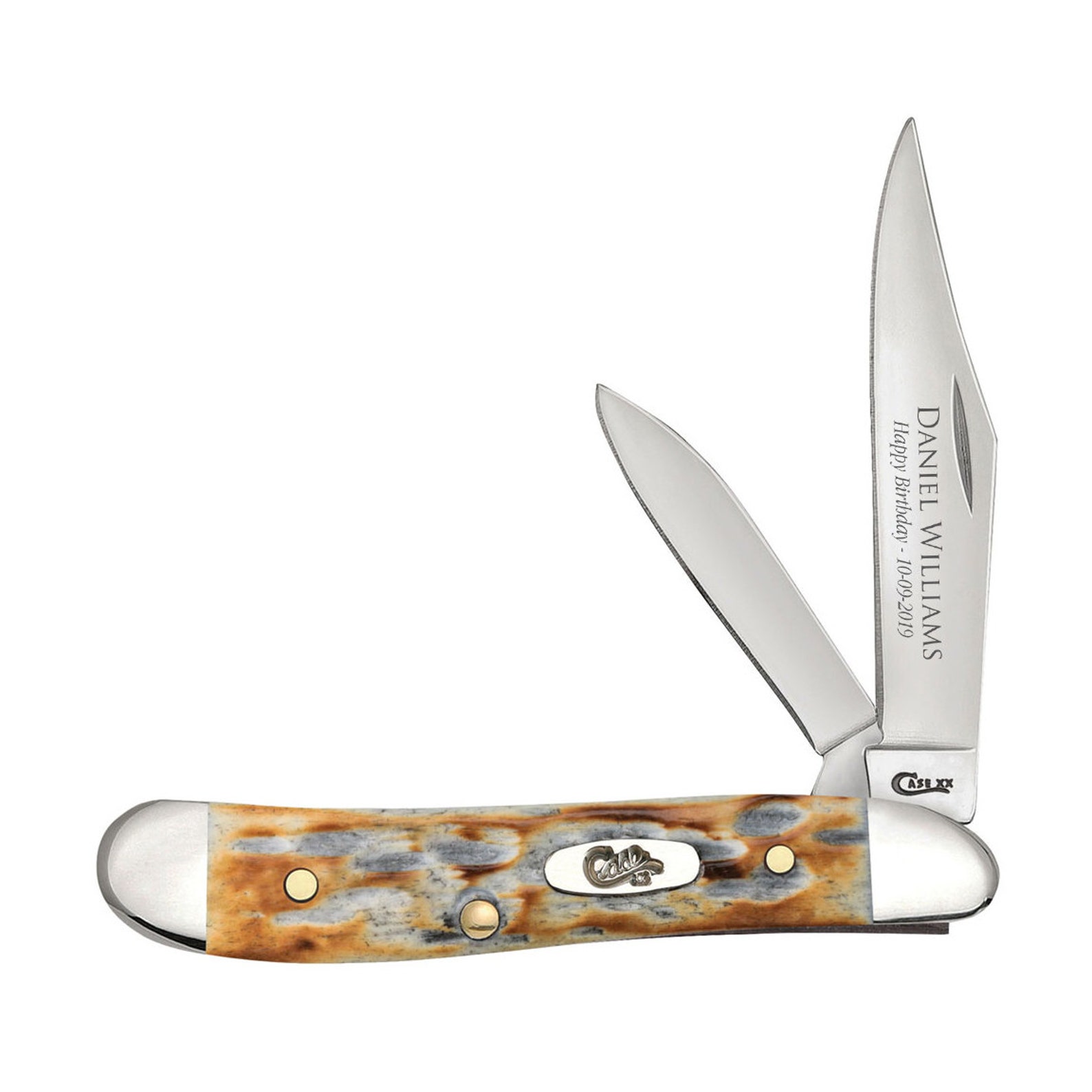 Case knife Engraved Case Case Burnt Gray Bone Peanut Knife Etsy