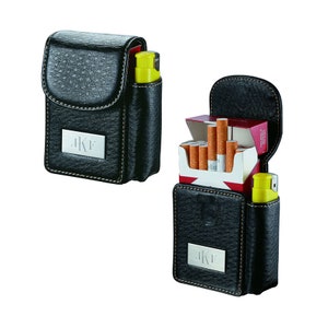 Cigarette Case Engraved, Black Leatherette For Shorts Cigarette Pack & Slim Lighter Holder Engraved, Cigarette Case Holder