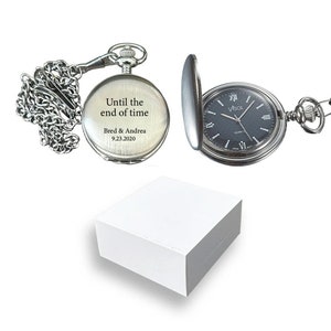Pocket Watch Engraved, Brushed Chrome Quartz Pocket Watch Engraved, Groomsmen Pocket Watch, Birthday Gift, Anniversary Gift - VPW012