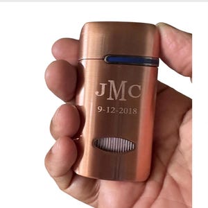 Custom Engraved Copper Finish Refillable Lighter: Triple Flame Lighter, Built-in Cigar Punch, 7th anniversary gift, Copper Anniversary gift