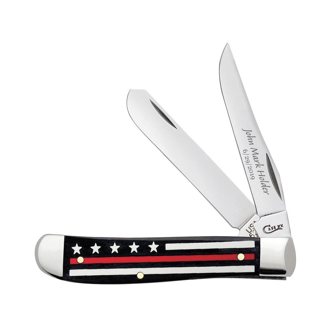 Case Knife Engraved Case Stripes of Service Smooth Black Bone Etsy