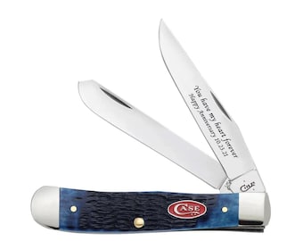 Custom Engraved Case Trapper Pocket knife: Rogers Jig Navy Blue Bone Handle, USA made