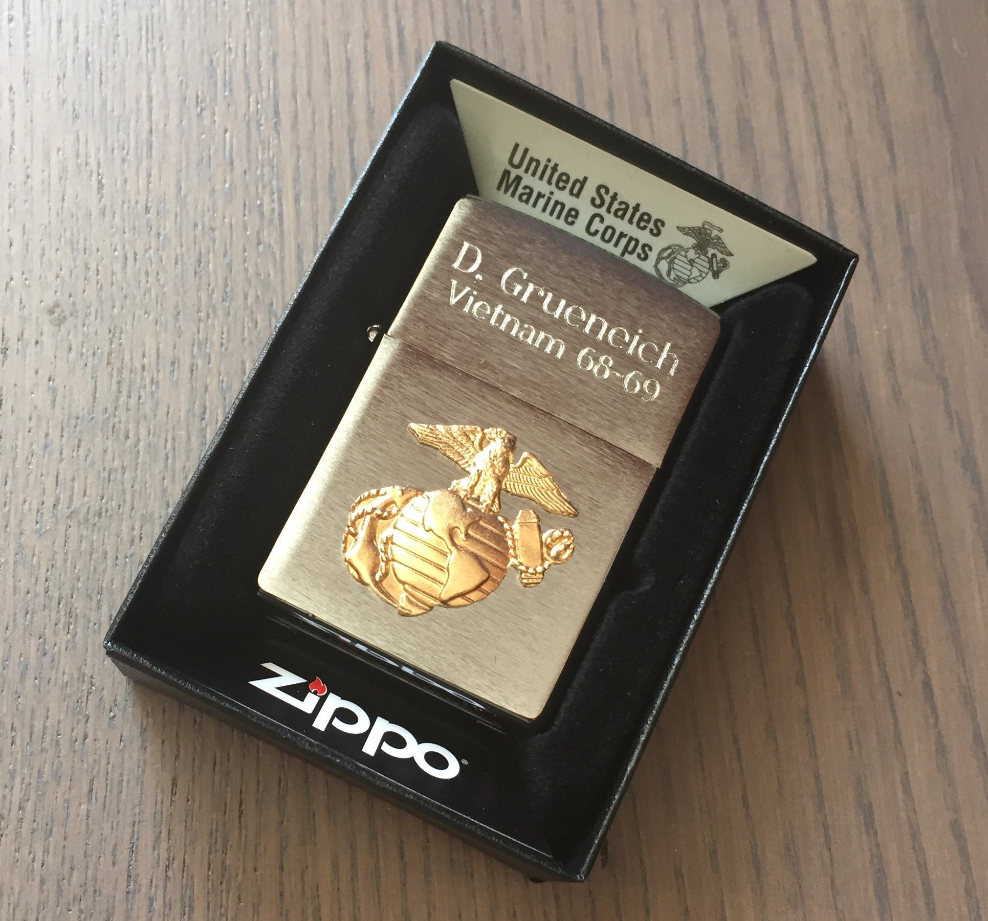 Zippo Lighter Engraved, US Marine Corps Crest Brushed Chrome Zippo Li…