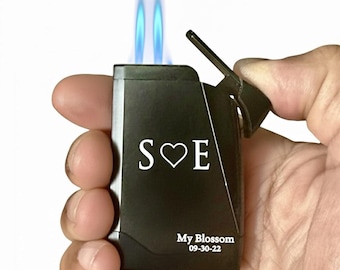 Custom Engraved Refillable Cigar Lighter: Black Double Torch, Birthday Gift, Groomsmen Gift, Fathers day Gift, Anniversary Gift