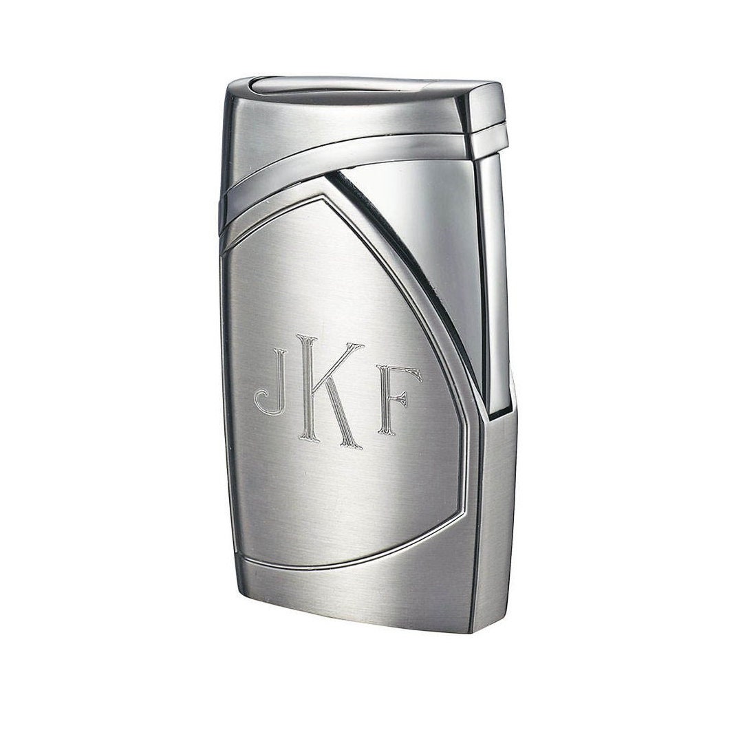 Cigar Lighter Engraved, Brushed Chrome Single Torch Cigar Lighter