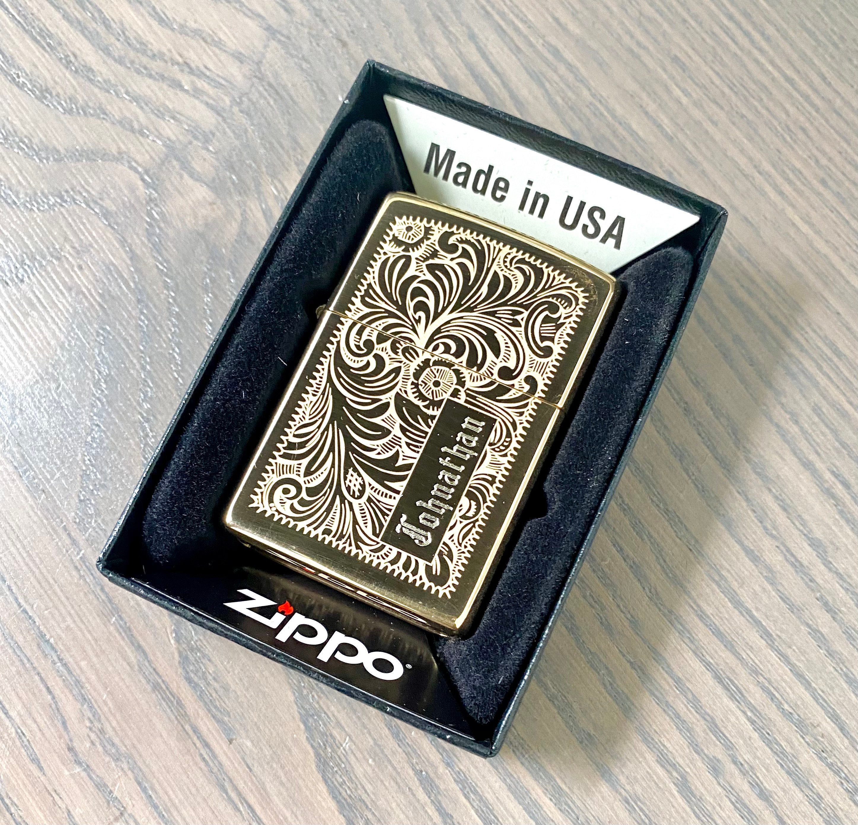Zippo Lighter Engraved, Venetian High Polish Brass Zippo Lighter Engr…