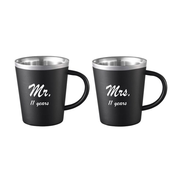 Set of 2 Coffee Mugs Engraved, Double walled Insulated Stainless Steel Coffee Mug Engraved, Gifts for Couples, Anniversary Gift - VAC420