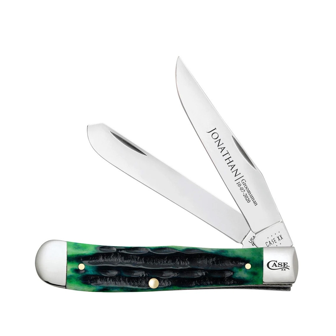 Case Knife Engraved, Case XX Knives Deep Canyon Hunter Green Bone