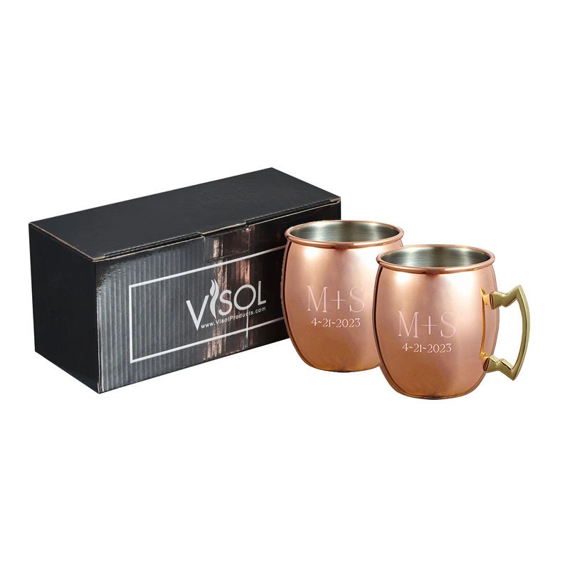 Moscow Mule Mug Set Engraved, Mirror Finish Copper Moscow Mule Mug Engraved, Wedding gifts for couple, Anniversary Gift image 1