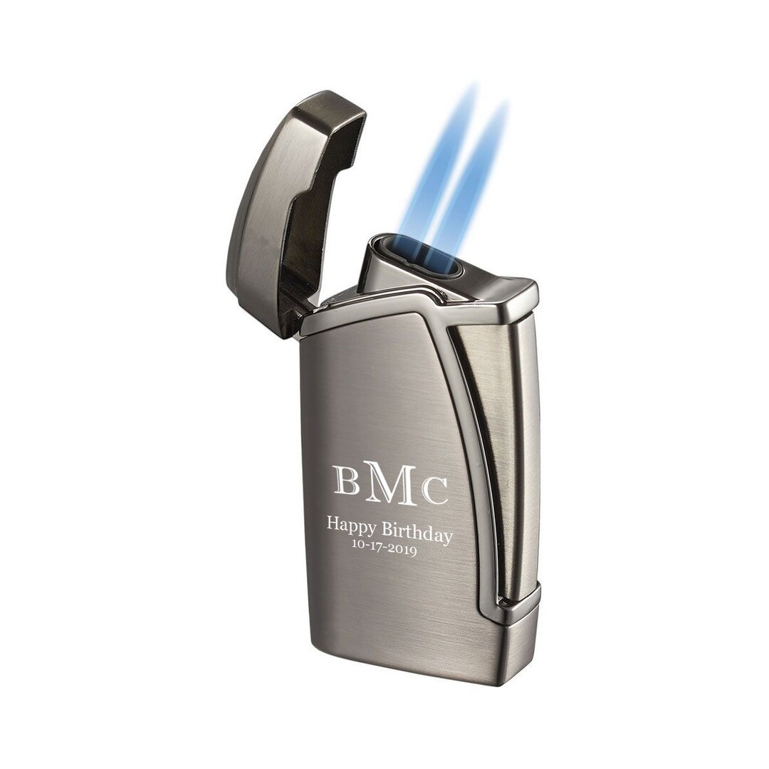 Cigar Lighter Personalized, Gunmetal Double Torch Cigar Lighter