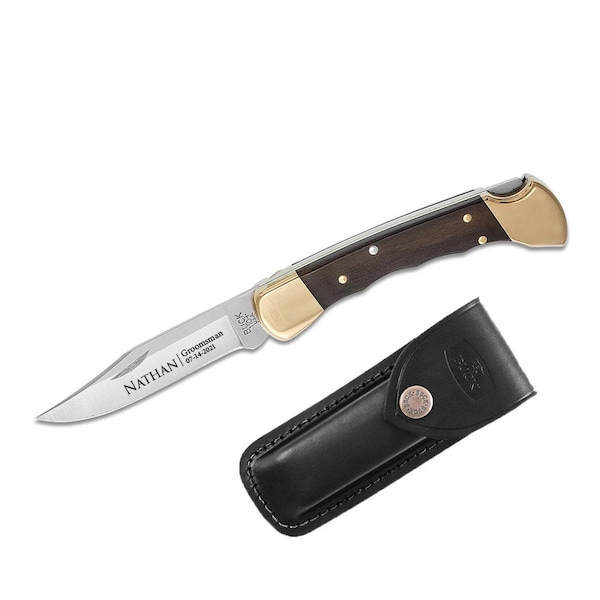 Buck Knife Engraved, Buck Knife 110FG Ranger Finger Grooved Folding Hunter Pocket knife engraved, Anniversary Gift, Birthday Gift