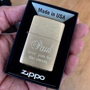 Genuine Zippo Lighter Personalized, Brushed Brass Zippo Engraved, Original Zippo Guaranteed