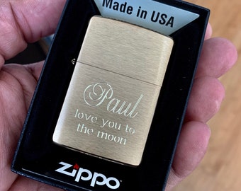 Genuine Zippo Lighter Personalized, Brushed Brass Zippo Engraved, Original Zippo Guaranteed