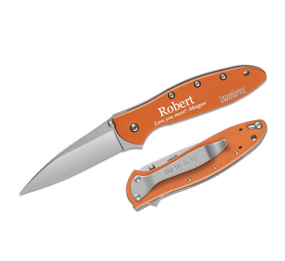 Kershaw Pocket Knife Engraved. Leek Assisted Flipper Knife 3 Bead Blast