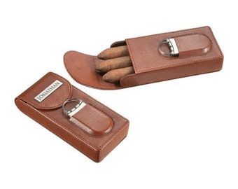 Custom Engraved Cigar Case: Holds 3 Cigars of 46 Gauge with Cutter, Groomsmen Gift, Fathers day Gift, Anniversary