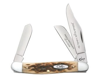 Engraved Case Jig Amber Bone Stockman Knife, Made in USA