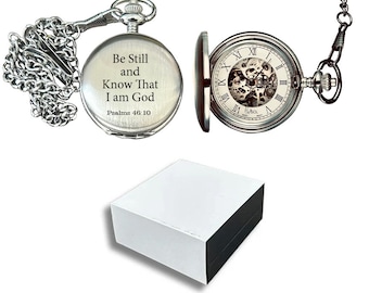 Custom Engraved Mechanical Pocket Watch: Brushed Chrome Finish, Groomsmen Pocket Watch, Anniversary Gift