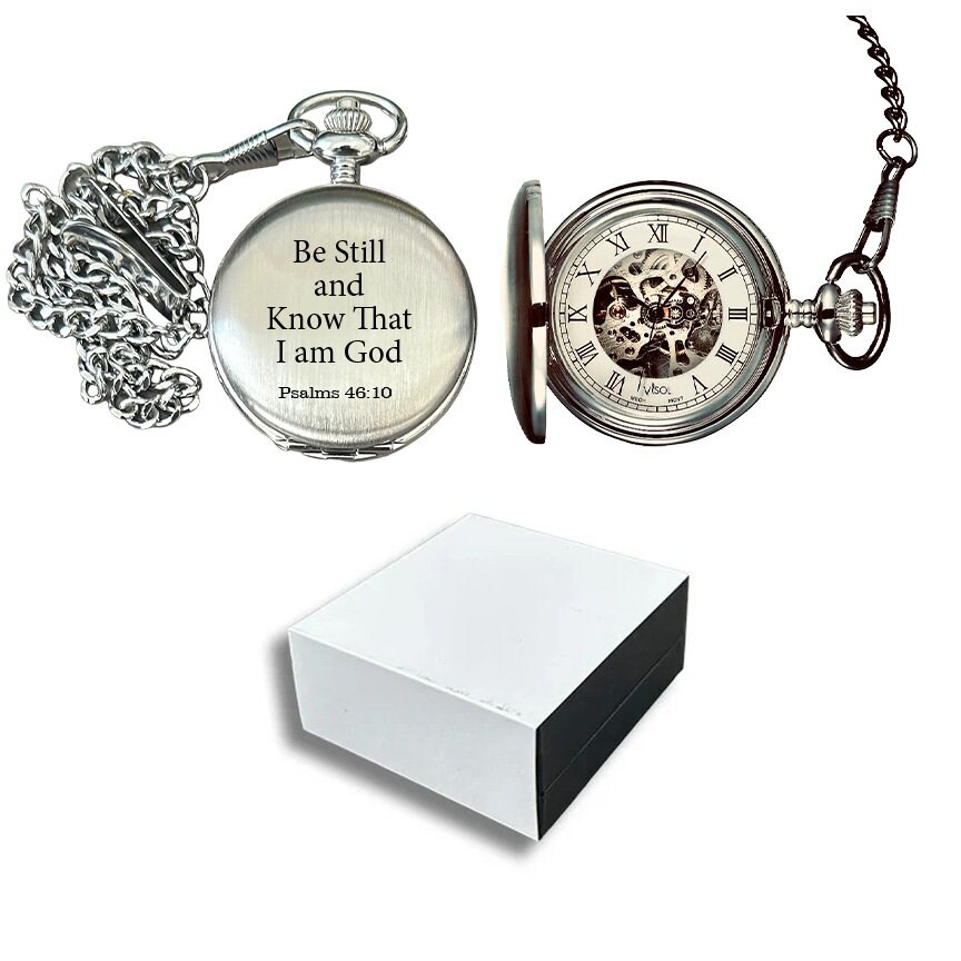 Buy Skeleton Pocket Watch Personalized, Mechanical Brushed Chrome