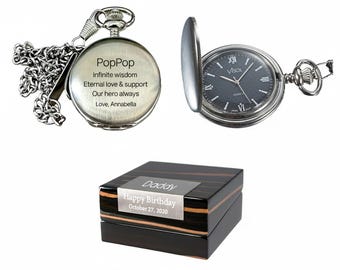 Custom Engraved Mechanical Pocket Watch With Engraved Wooden Gift Box: Brushed Chrome Finish, Carbon Fiber Dial, Groomsmen Gift