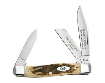 Custom Engraved Case Jig Amber Bone Stockman Knife, Made in USA